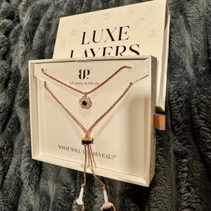 Luxe Layers Rose Gold Layering Necklace Set with Black Onyx Bolo Accents